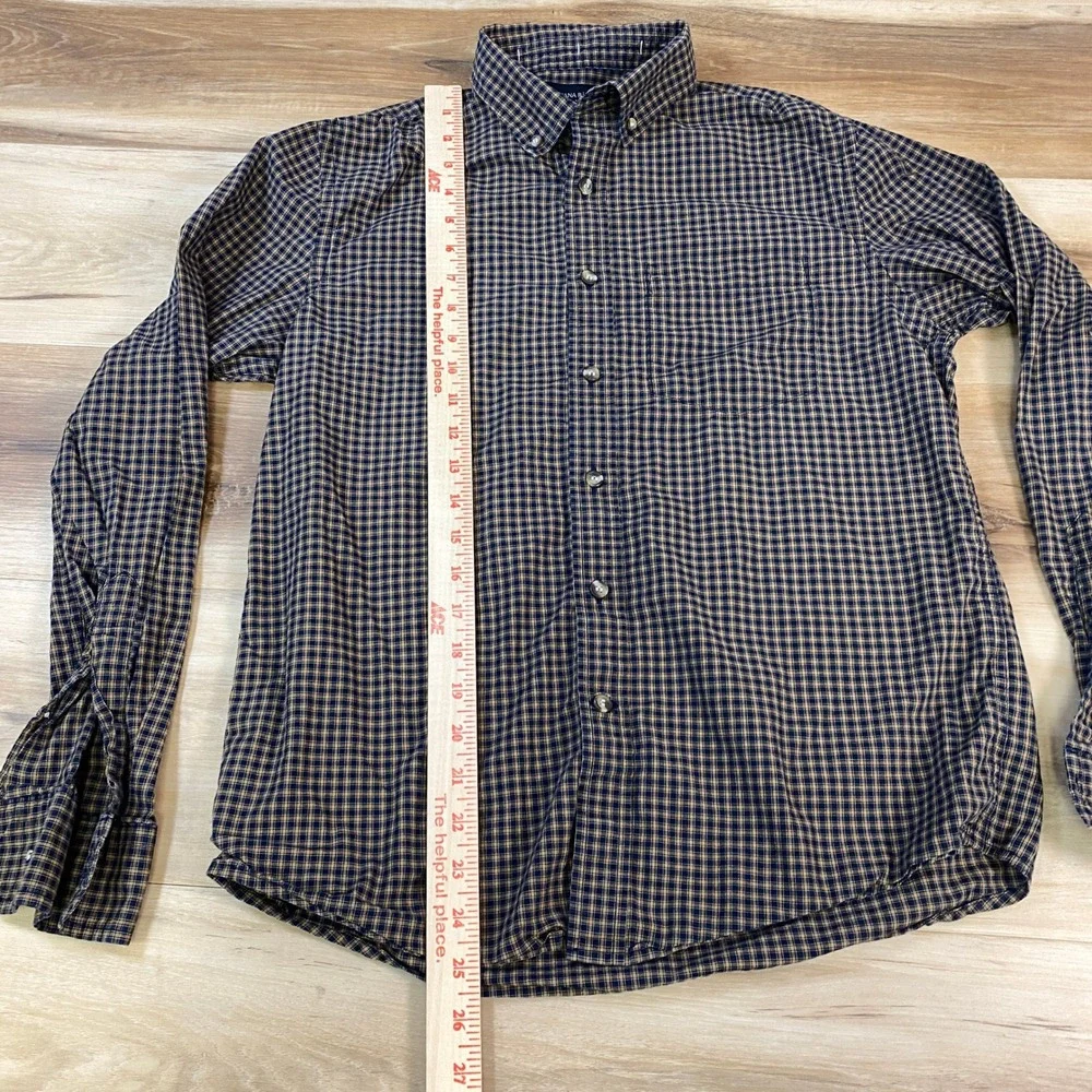 Banana Republic Button Down Men S‎ Plaid Cotton Untucked Fit Navy Blue Classic
